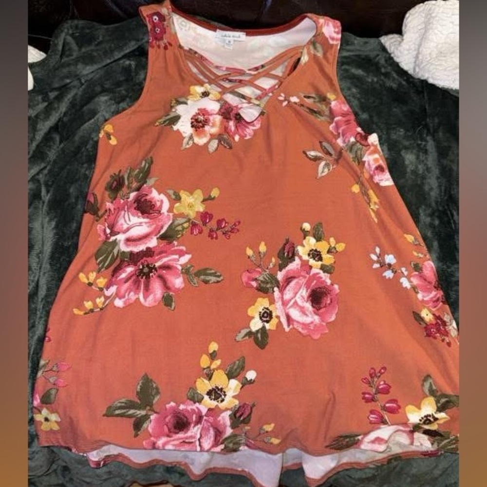 White Birch Floral Tank Top - Orange and Pink